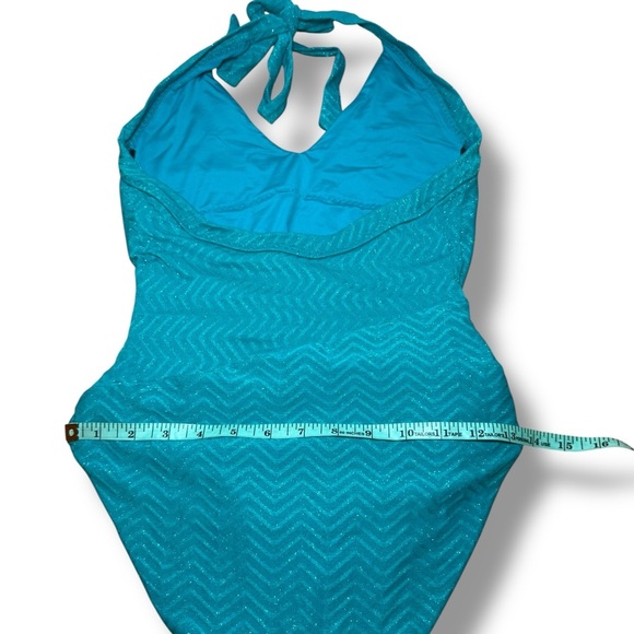 Trina‎ Turk Blue One-Piece Swimsuit with Sparkly Chevron Pattern Sz 6 EUC - Picture 10 of 13